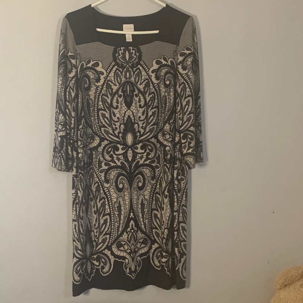 Chico's Black and Cream Long Sleeve Dress